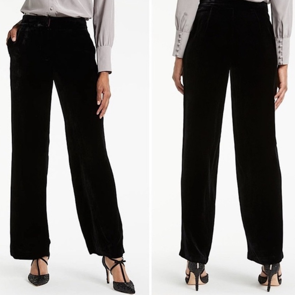 BODEN Black Silk Velvet Belted Wide Leg Trousers Size 8